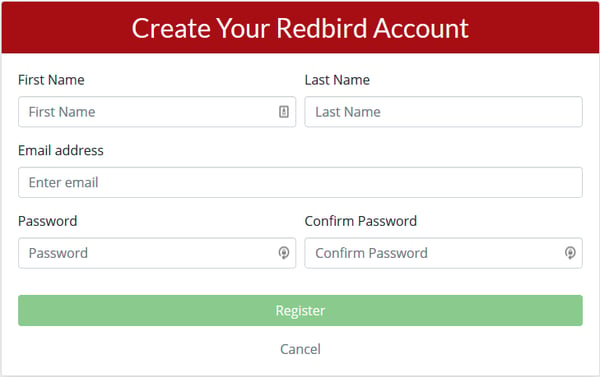 Create Redbird Account fields