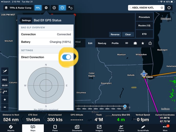 Enabling direct connection between ForeFlight and Bad Elf GPS