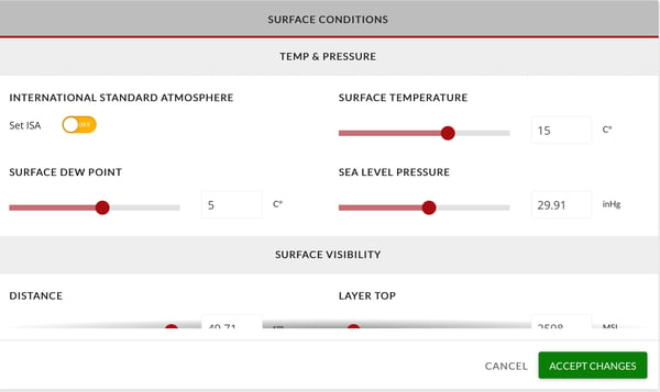 Temp and Pressure menu