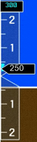 Vertical speed indicator, showing +250 fpm indicated, 300fpm selected