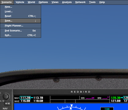 Navigating to Scenario > Save in the Prepar3D menu during a free flight