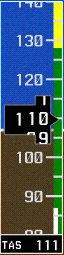 Airspeed Indicator strip, showing 110kts indicated