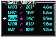Nearest airports list, showing cursor highlighting an option
